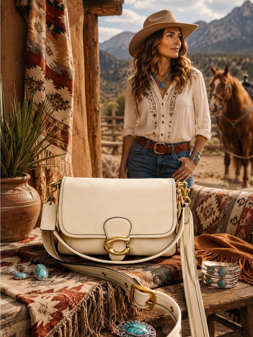 Coach Soft Tabby Leather Shoulder Bag Ivory Brass C4823